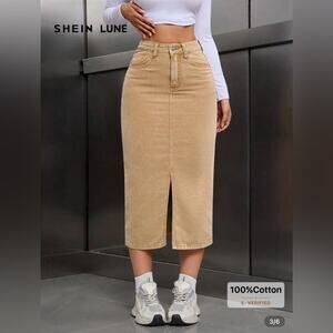 SHEIN Beige Denim Midi Skirt